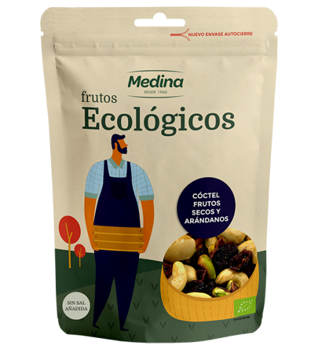 Cóctel frutos secos crudos y arándanos ecológicos