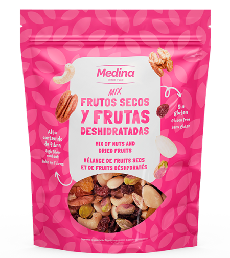 Cóctel frutos secos crudos y frutas